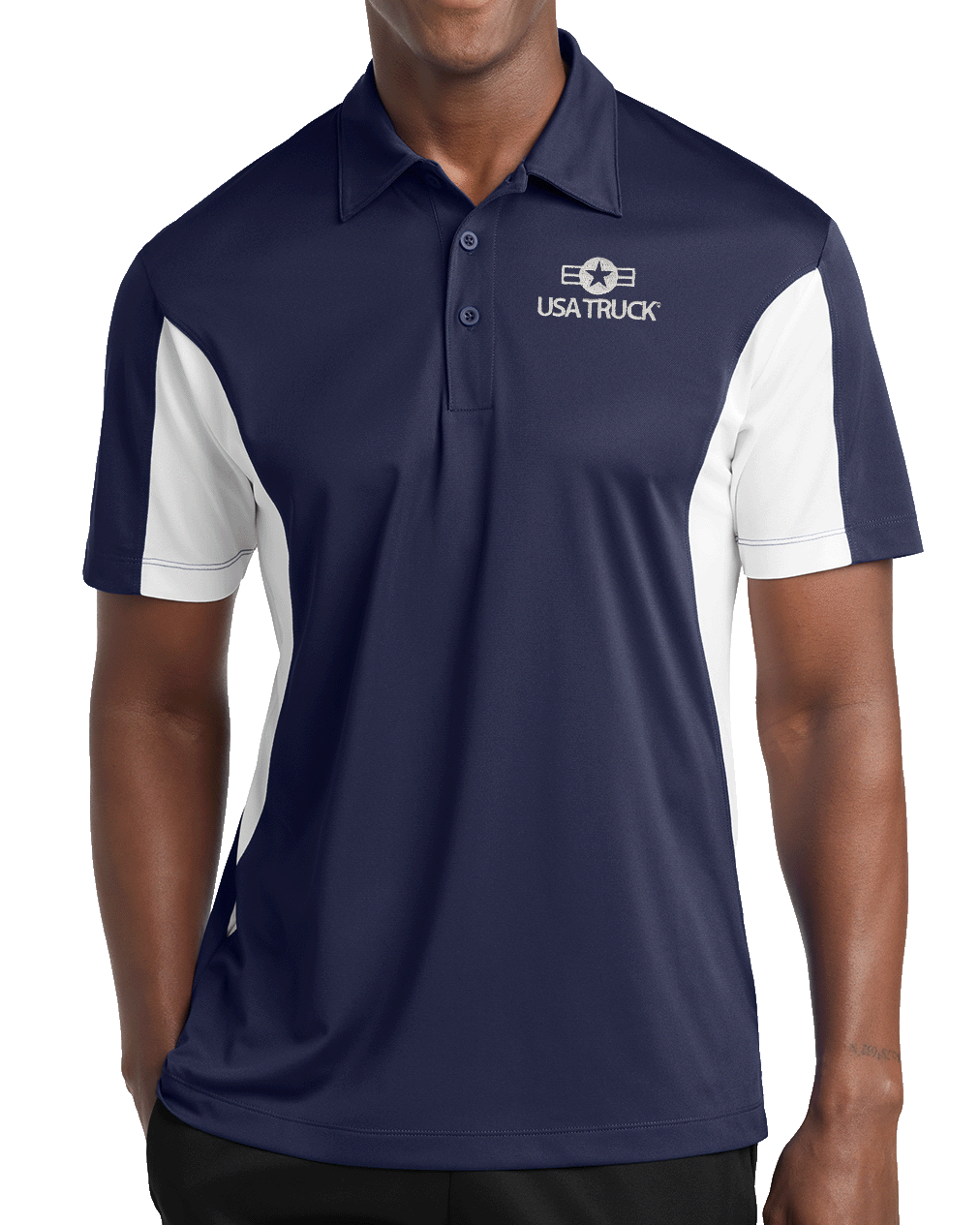 Micropique Sport-Wick Polo with Side Panels (True Navy/White)